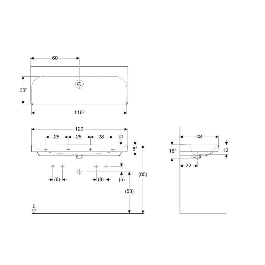 Geberit 500.225.01.1 - Lavoar dublu suspendat Smyle Square 120 x 48 cm, ceramică, alb
