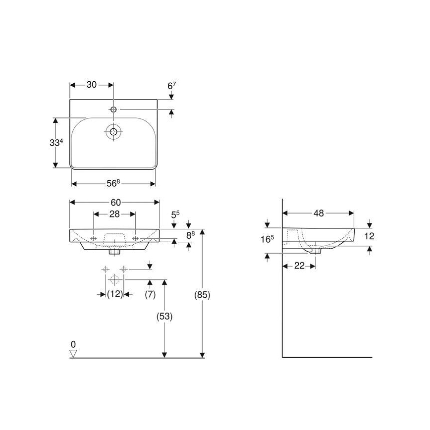 Geberit 500.229.01.1 - Lavoar suspendat Smyle Square 60 x 48 cm, ceramică, alb
