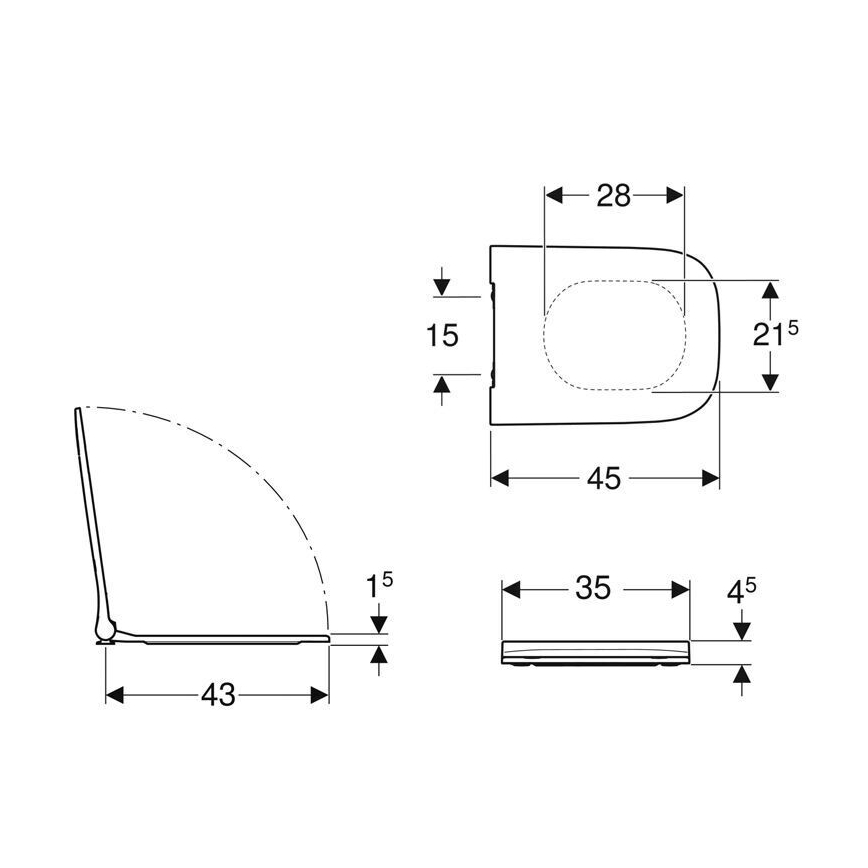 Geberit 500.240.01.1 - Capac WC Smyle Square cu închidere SoftClose, din duroplast, alb