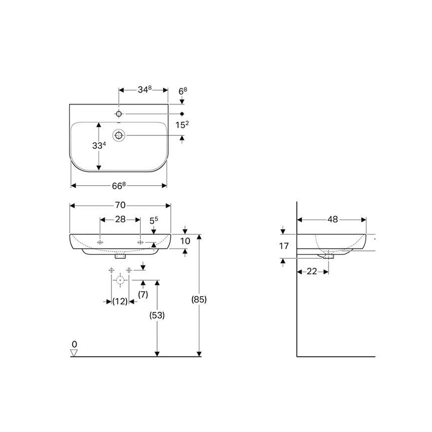 Geberit 500.248.01.1 - Lavoar suspendat Smyle 70 x 48 cm, ceramică, alb