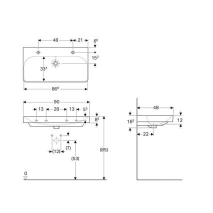 Geberit 500.252.01.1 - Lavoar dublu suspendat Smyle Square 90 x 48 cm, ceramică, alb