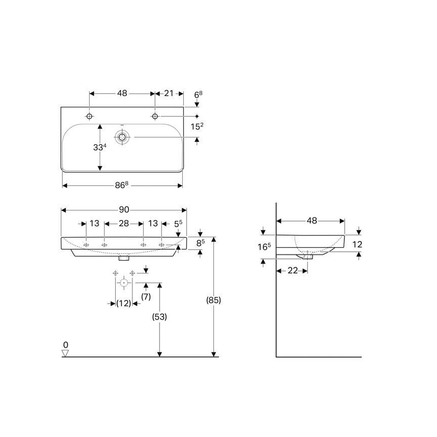 Geberit 500.252.01.1 - Lavoar dublu suspendat Smyle Square 90 x 48 cm, ceramică, alb