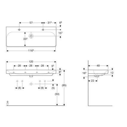 Geberit 500.253.01.1 - Lavoar dublu suspendat Smyle Square 120 x 48 cm, ceramică, alb