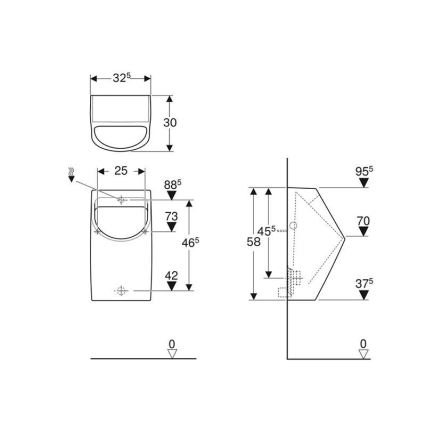 Geberit 500.254.01.1 - Pisoar Smyle, alimentare și evacuare pe spate, ceramică, alb
