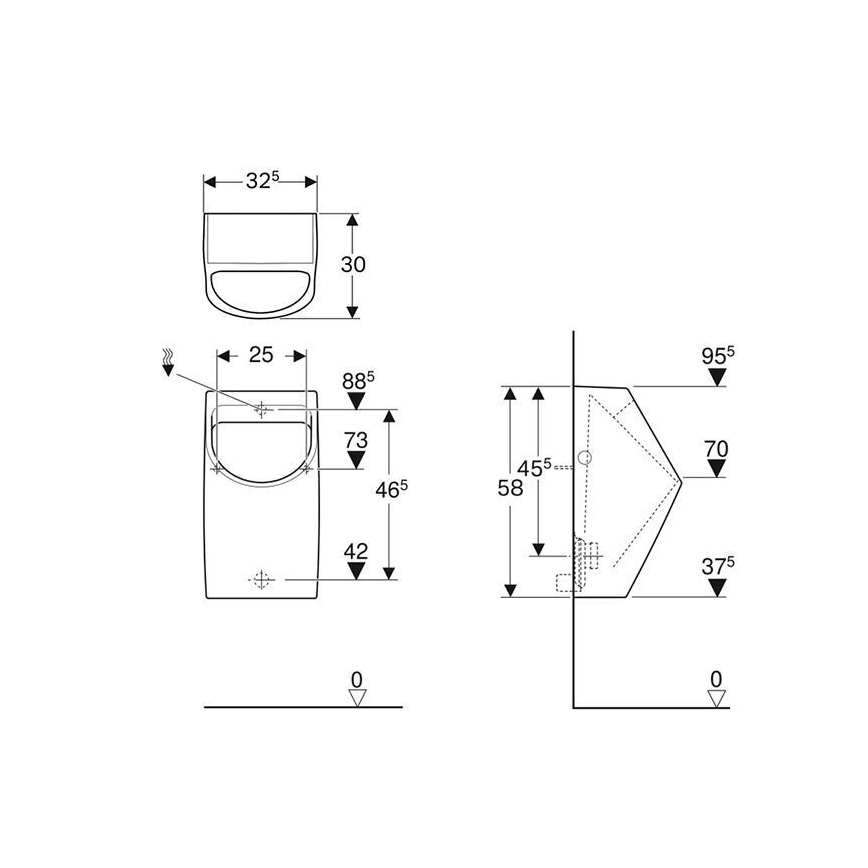 Geberit 500.254.01.1 - Pisoar Smyle, alimentare și evacuare pe spate, ceramică, alb