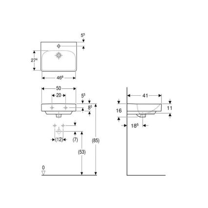 Geberit 500.256.01.1 - Lavoar suspendat Smyle Square 50x41 cm ceramică/alb