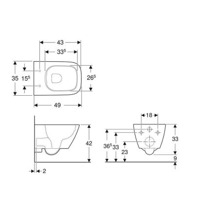 Geberit 500.379.01.1 - Vas WC suspendat Rimfree Smyle Square, ceramică / albă