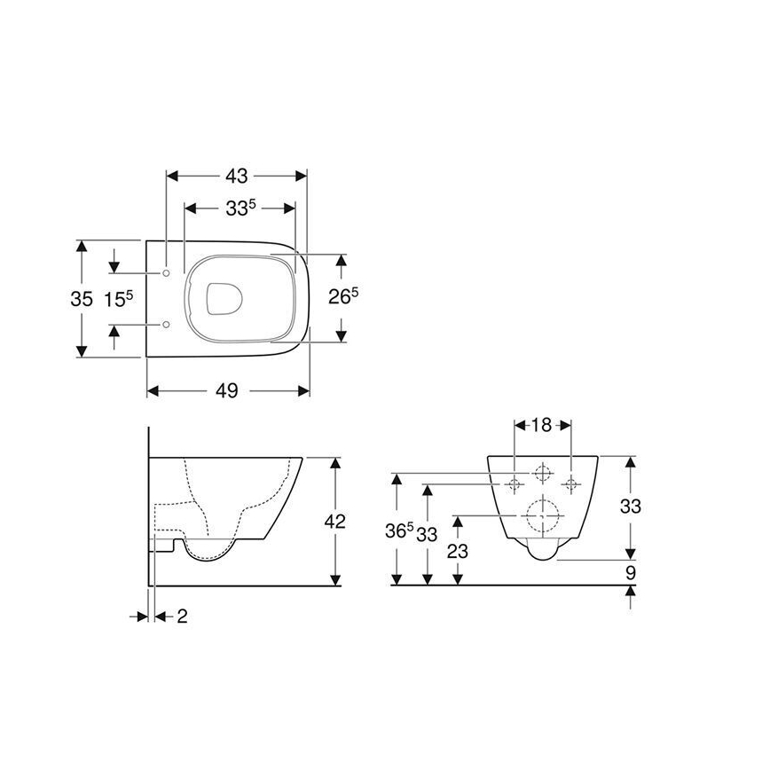 Geberit 500.379.01.1 - Vas WC suspendat Rimfree Smyle Square, ceramică / albă