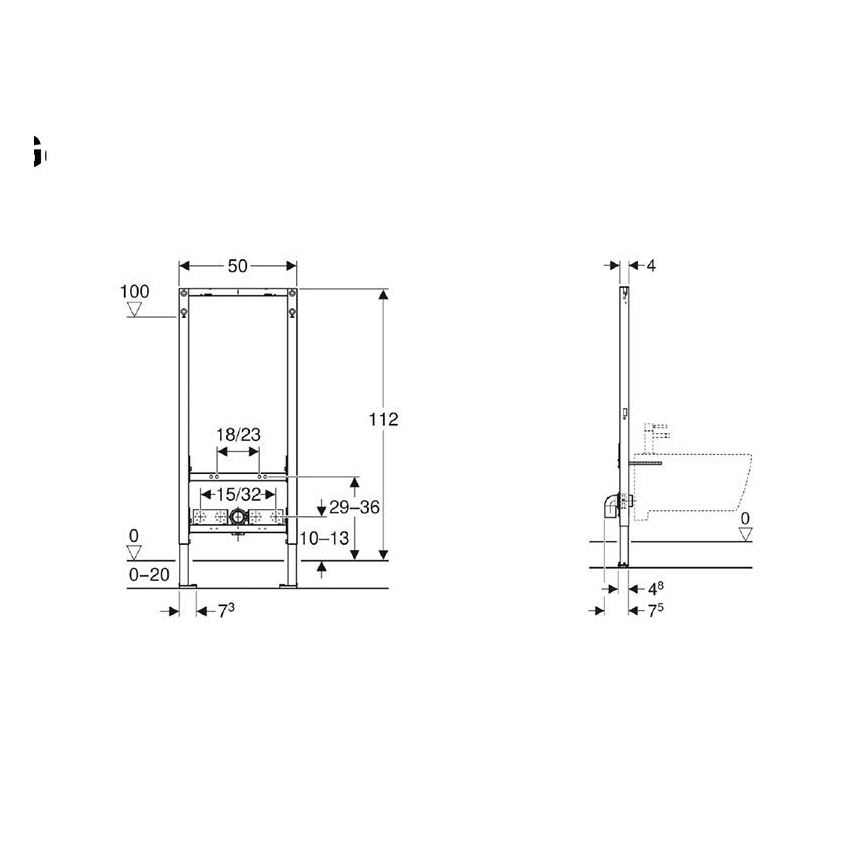 Geberit Duofix 112 cm - modul incastrat pentru bideu, 111.534.00.2