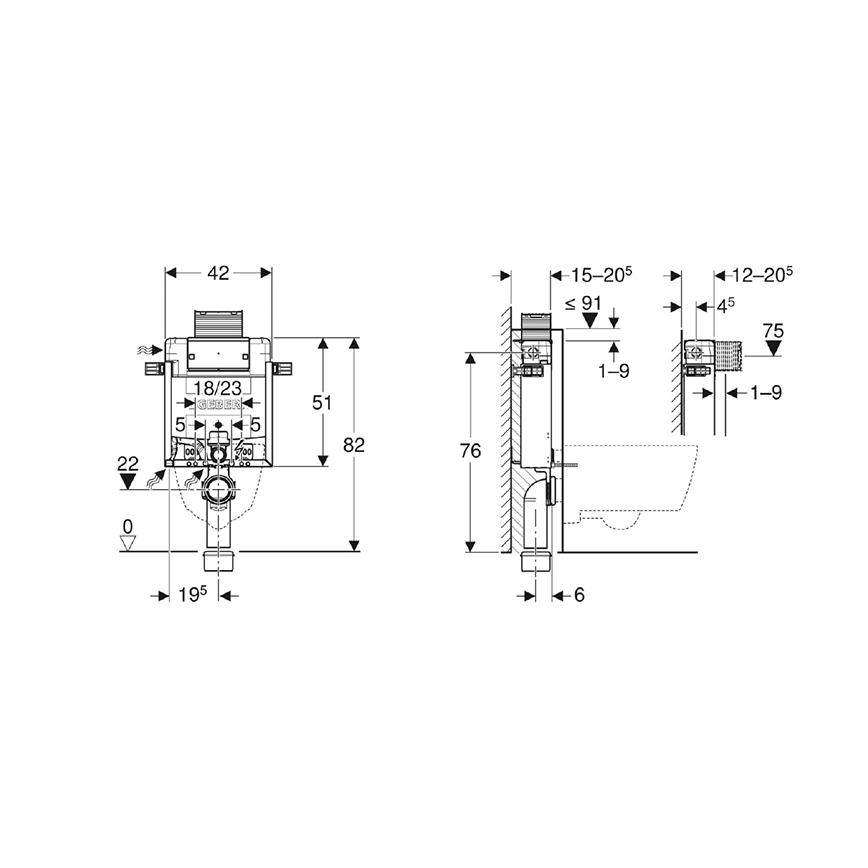 Geberit Kombifix 82 cm - modul incastrat pentru WC suspendat, cod 110.000.00.1