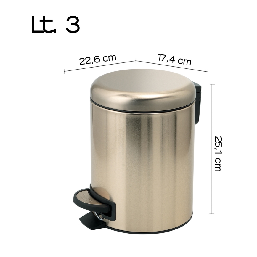 Gedy - Coș de gunoi POTTY 3 l, cu închidere silențioasă, auriu mat