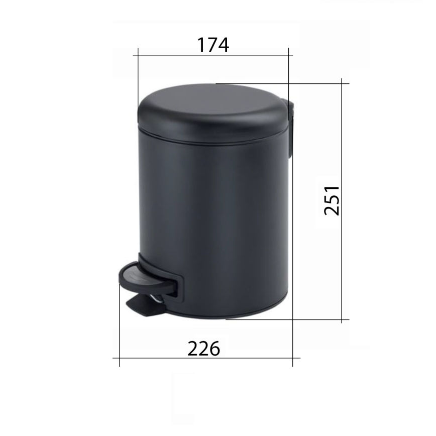 Gedy - Coș de gunoi POTTY 3 l cu închidere silențioasă, negru mat