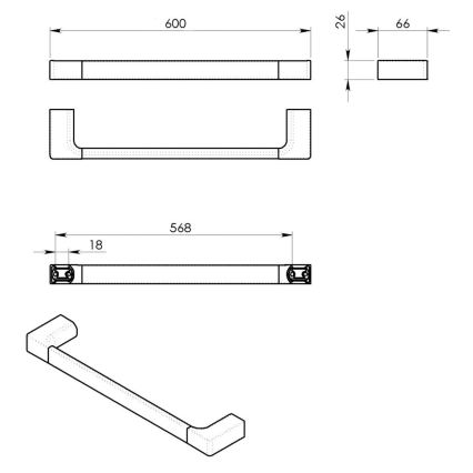 Gedy - Cuier de perete pentru prosoape PIRENEI, 6,6 x 60 cm, alb mat