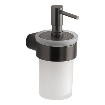 Gedy - Dozator de săpun montat pe perete PIRENEI 110 ml sticlă opal/gri metalic