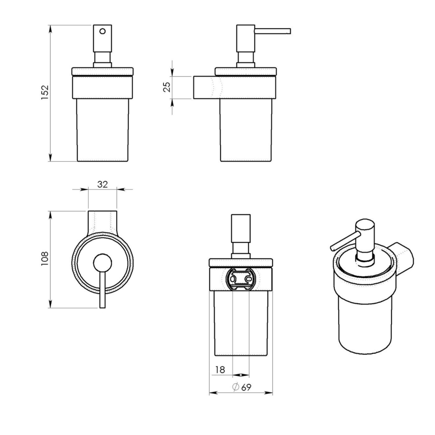 Gedy - Dozator de săpun montat pe perete PIRENEI 110 ml sticlă opal/gri metalic