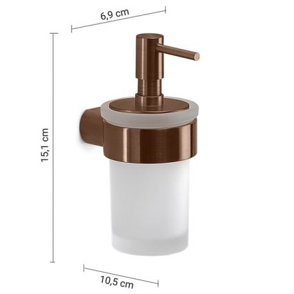 Gedy - Dozator de săpun montat pe perete PIRENEI, 140 ml, sticlă opală/bronz