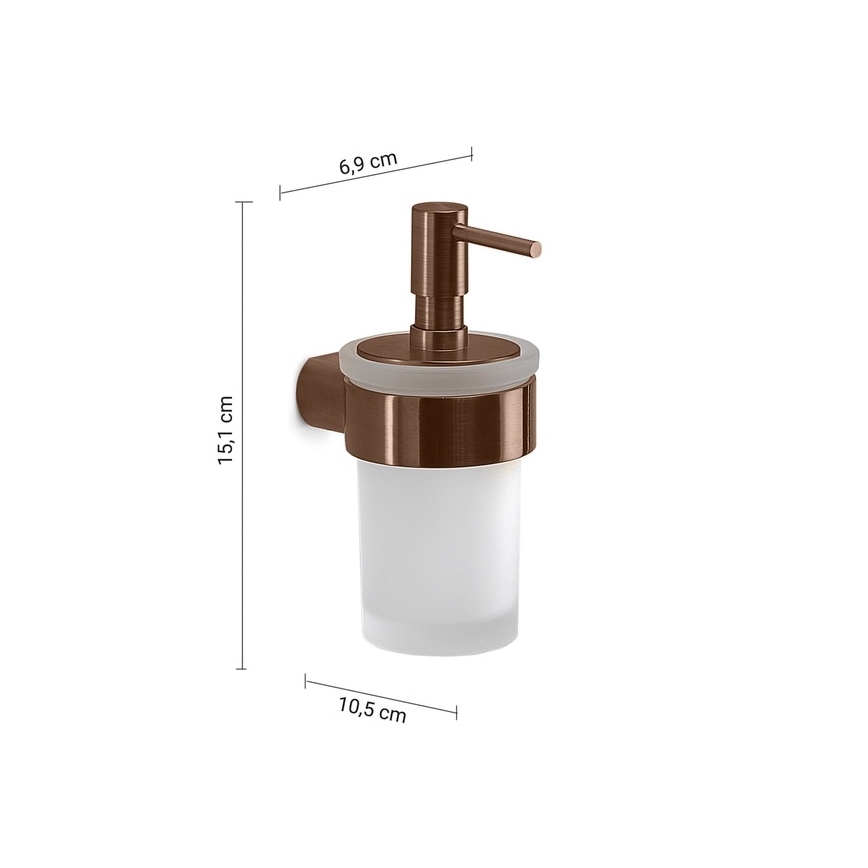 Gedy - Dozator de săpun montat pe perete PIRENEI, 140 ml, sticlă opală/bronz