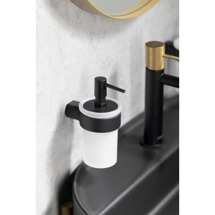 Gedy - Dozator de săpun pentru perete PIRENEI 110 ml sticlă opală/negru mat