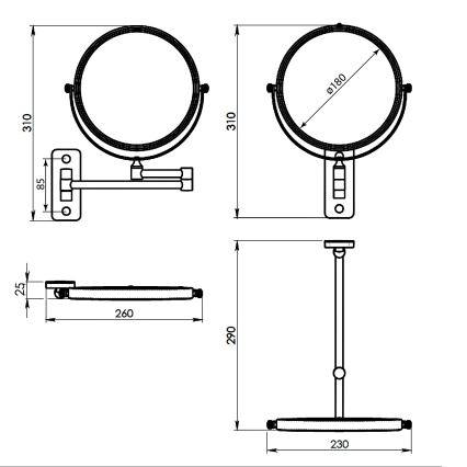 Gedy - Oglindă cosmetică de perete GAIA, crom lucios