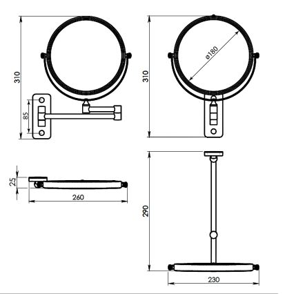 Gedy - Oglindă cosmetică de perete GAIA, negru mat