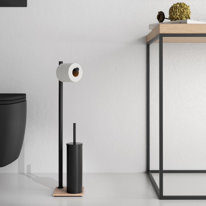 Gedy - Perie WC cu suport pentru hârtie igienică TRILLY, negru mat/bambus