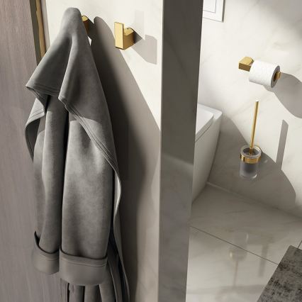 Gedy - Perie WC de perete PIRENEI, sticlă lăptoasă, finisaj auriu mat