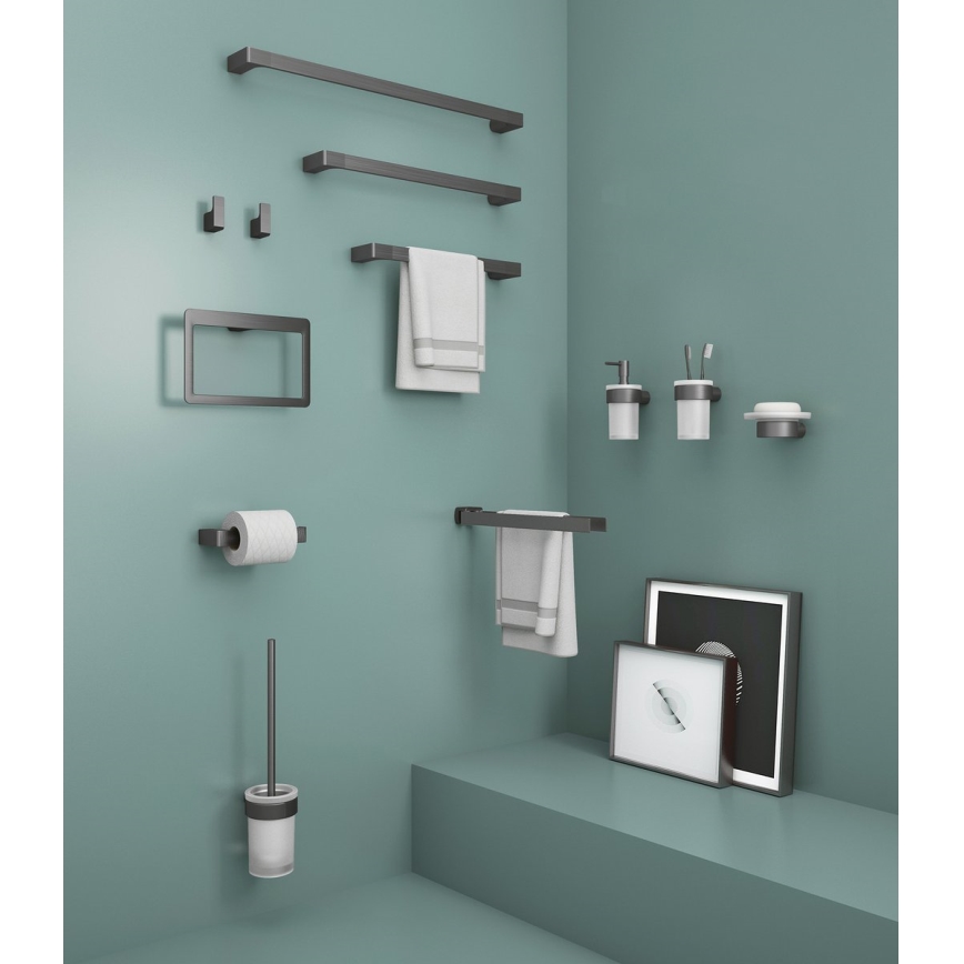 Gedy - Perie WC de perete PIRENEI sticlă mată/gri metalizat