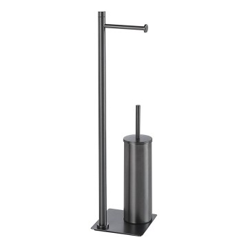 Gedy - Perie WC de podea cu suport pentru hârtie igienică TRILLY, gri metalizat