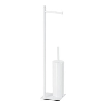 Gedy - Perie WC de podea TRILLY cu suport pentru hârtie igienică, alb mat