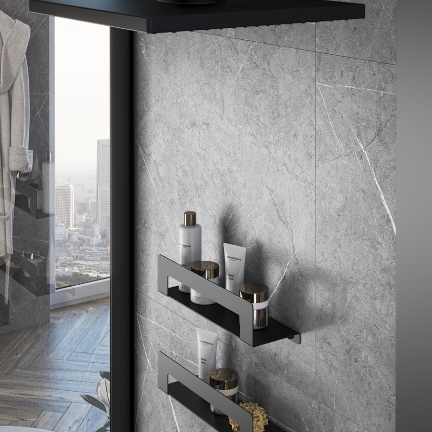 Gedy - Poliță cu suport pentru prosoape CLEO, 50 cm, negru mat