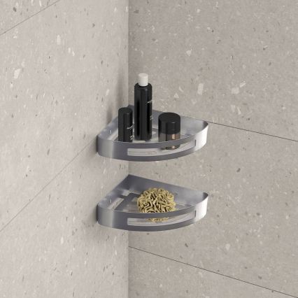 Gedy - Poliță de colț pentru duș SMART, 21 x 4,5 cm, gri metalizat