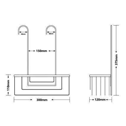 Gedy - Poliță suspendată pentru duș SMART, 37,5 x 30 cm, gri metalizat