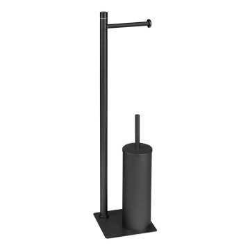 Gedy - TRILLY Perie WC independentă cu suport pentru hârtie igienică negru mat