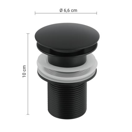 Gedy - Ventil Click-Clack pentru lavoar, Ø 6,6 cm, negru mat