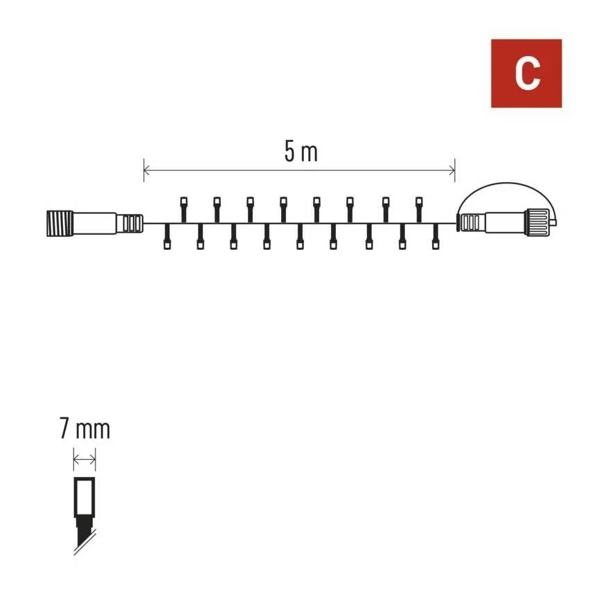 Ghirlandă conectabilă 50xLED/5m IP44 alb rece