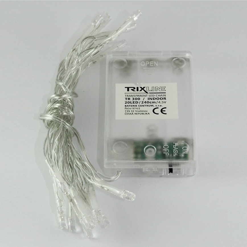 Ghirlandă cu 20 LED, 2 funcții, 2,4 m, alb rece