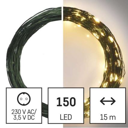 Ghirlandă de Crăciun LED pentru exterior 150 LED/20 m IP44 alb cald