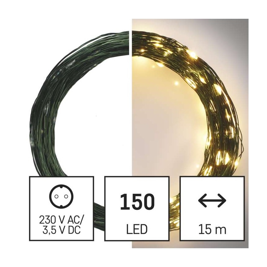 Ghirlandă de Crăciun LED pentru exterior 150 LED/20 m IP44 alb cald