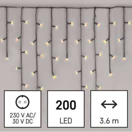 Ghirlandă de Crăciun LED pentru exterior 200 x LED/8 moduri 8,6 m IP44 alb cald