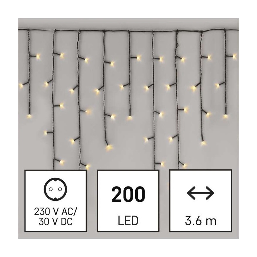 Ghirlandă de Crăciun LED pentru exterior 200 x LED/8 moduri 8,6 m IP44 alb cald