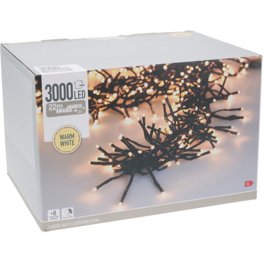 Ghirlandă de Crăciun LED pentru exterior 3000xLED/230V/8 funcții 24,8 m IP44 alb cald