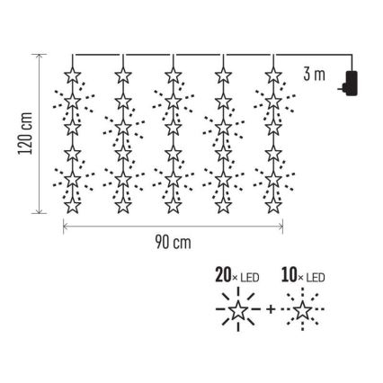 Ghirlandă de Crăciun pentru exterior 30xLED/3,9m IP44 stele