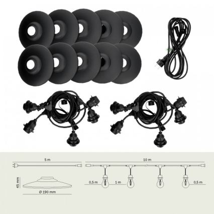 Ghirlandă decorativă de exterior CRETE 10xE27/230V 15m IP44