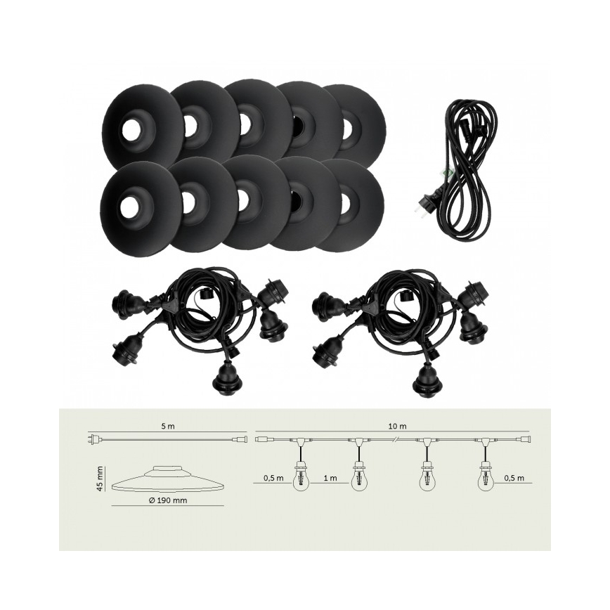 Ghirlandă decorativă de exterior CRETE 10xE27/230V 15m IP44