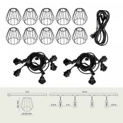 Ghirlandă decorativă de exterior CRETE 10xE27/230V 15m IP44