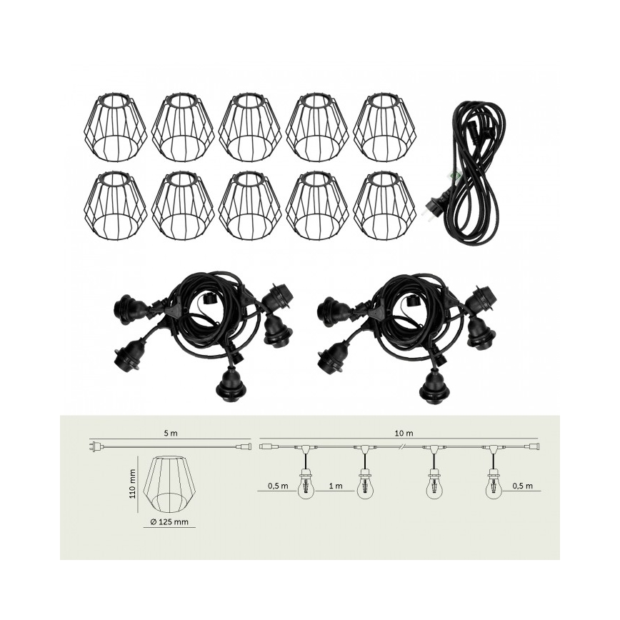 Ghirlandă decorativă de exterior CRETE 10xE27/230V 15m IP44
