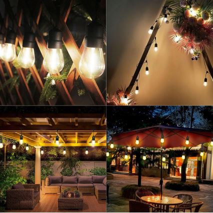 Ghirlandă decorativă LED pentru exterior 10x E27/1 W/230 V, 6,44 m, IP44, negru