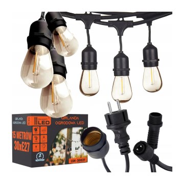 Ghirlandă decorativă LED pentru exterior 15xE27/1W/230V 15,94 m IP44 neagră