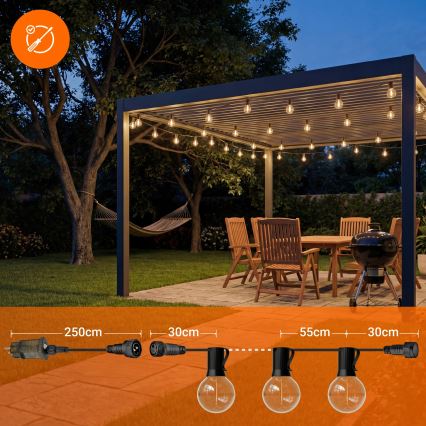Șir decorativ LED reglabil pentru exterior 36xE12/1W/24/230V 22,35 m IP65 negru + telecomandă