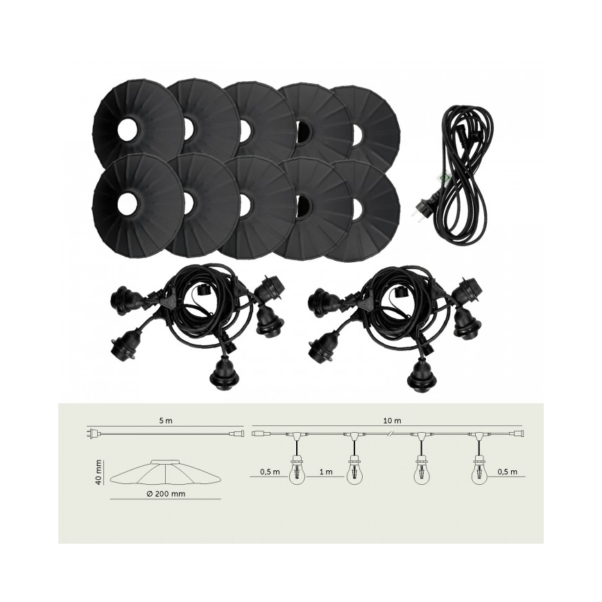 Ghirlandă decorativă pentru exterior CRETE, 10 x E27, 230 V, 15 m, IP44